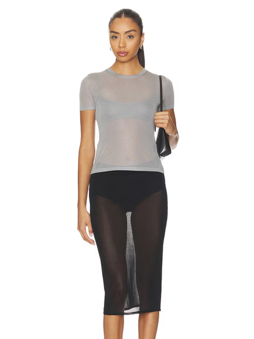 EAVES Wrenley Knit Tee Grey Sheer Short Sleeve top Revolve S - Picture 4 of 8